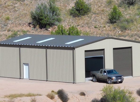 Almond and Charcoal Gray Metal Building Color Combination