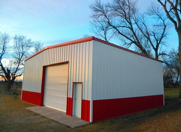 Crimson Red and Polar White Ash Gray and Fern Green Steel Building Color Combination