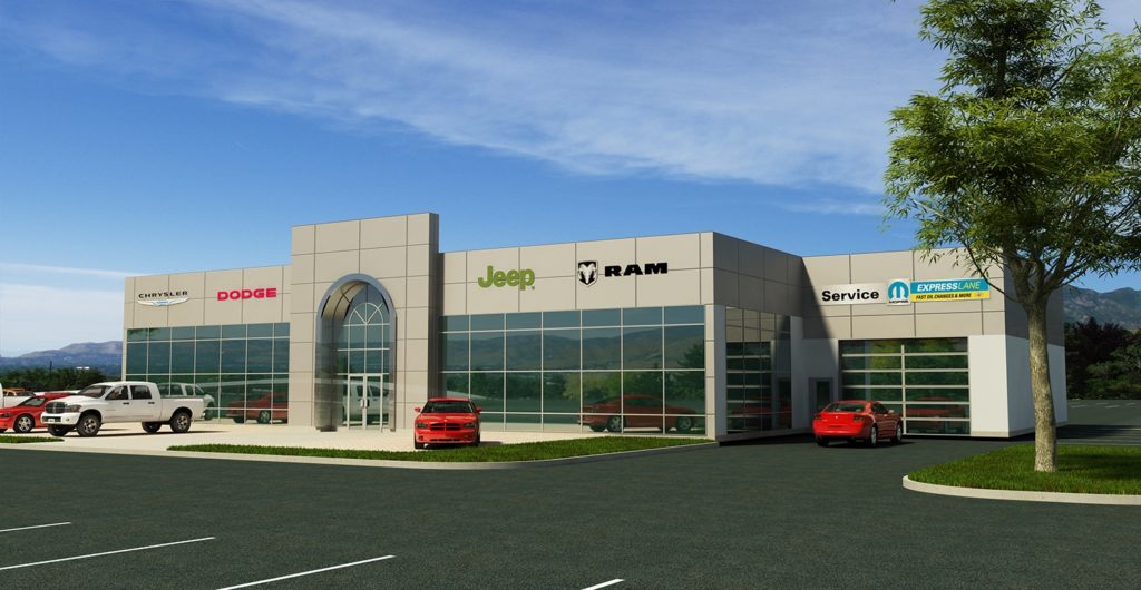 Dodge and Jeep Dealership 3D Rendering